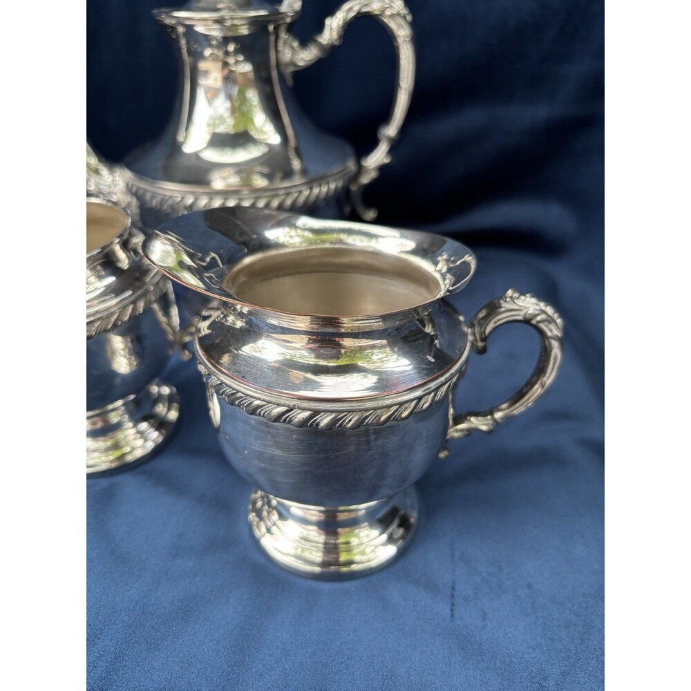 3-Piece Silverplate Tea/Coffee Set Lidded Pot Creamer Sugar Bowl Silver onCopper - Picture 4 of 16